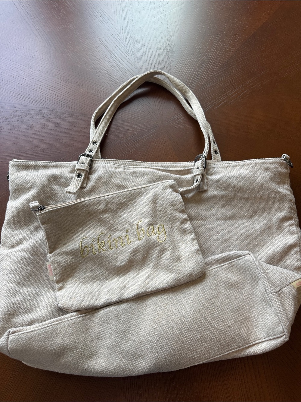 Echo Cream Canvas Beach bag with Matching Bikini Pouch